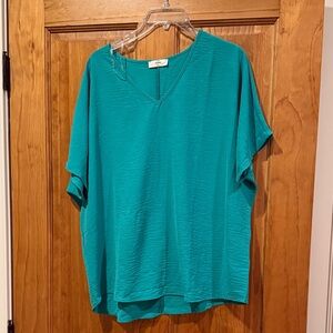 Entro Turquoise V-Neck Short Sleeve Top